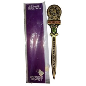 Vintage Jerusalem Jesus Christ Letter Opener Gold Tone Religious Israel 8.5"